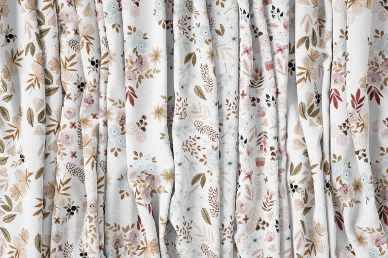 collection of delicate flowers, cotton, linen, bamboo, viscose