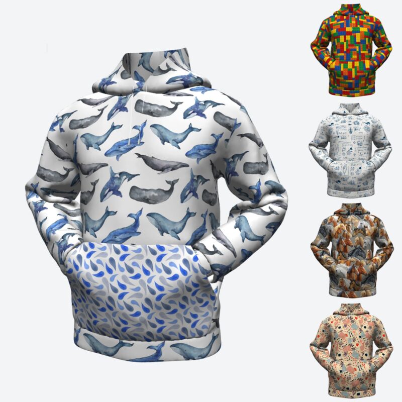 Bluza dresowa z kapturem hoodie wieloryby konie LEGO morska marynistyczna