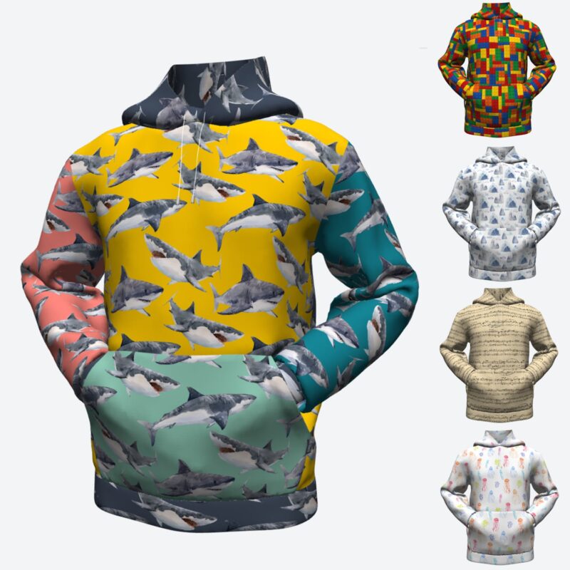 Bluza dresowa z kapturem hoodie wzory męskie LEGO muzyka nuty meduzy góry rekiny